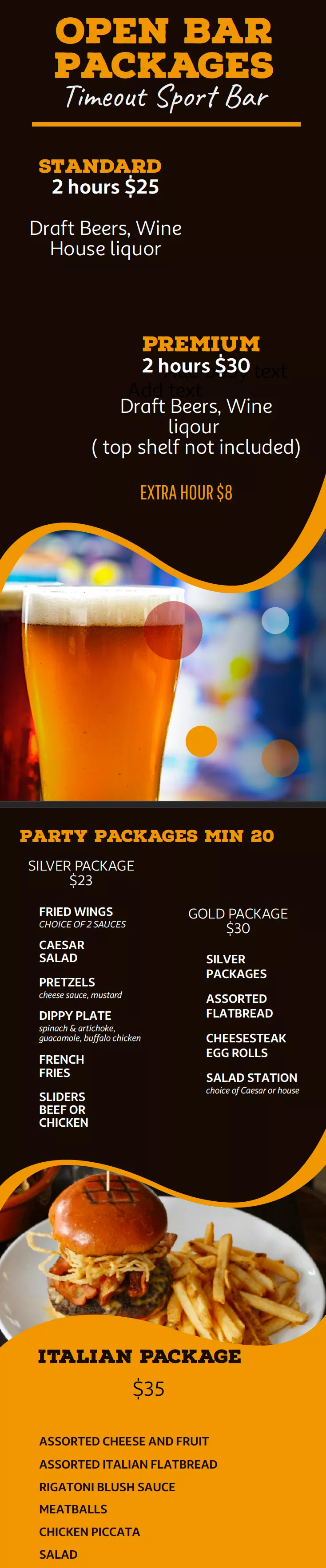 Timeout Sports Bar menu