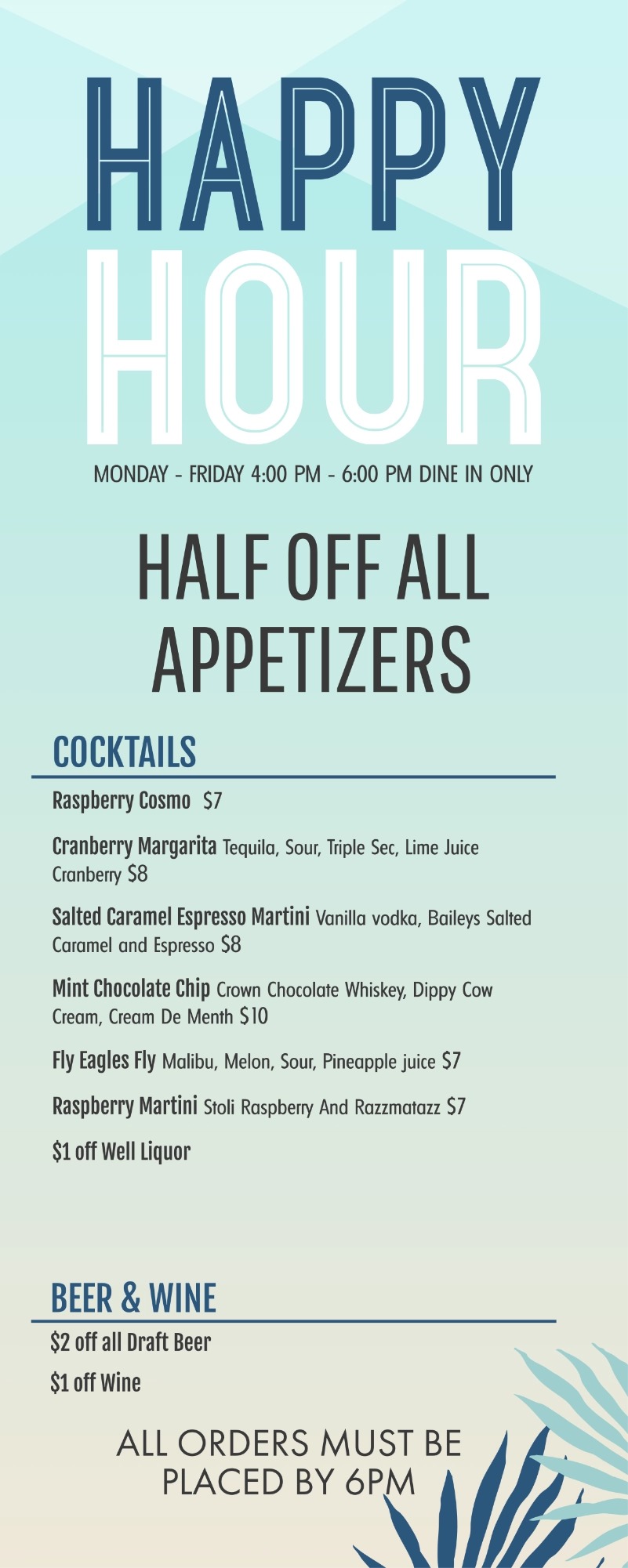 Timeout Sports Bar happy hour menu